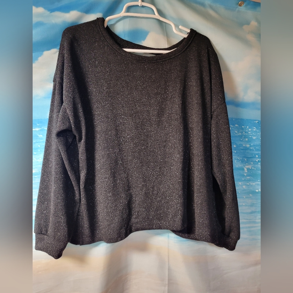 Kaileigh NWOT Black W Glitter Strips Open Back Sweatshirt Size XLP